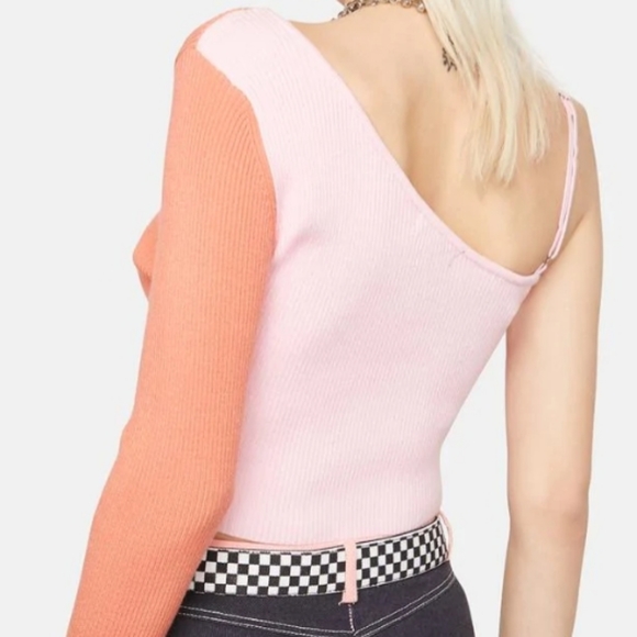 Blue Blush nwot cropped ribbed one shoulder sweater. - Picture 2 of 9